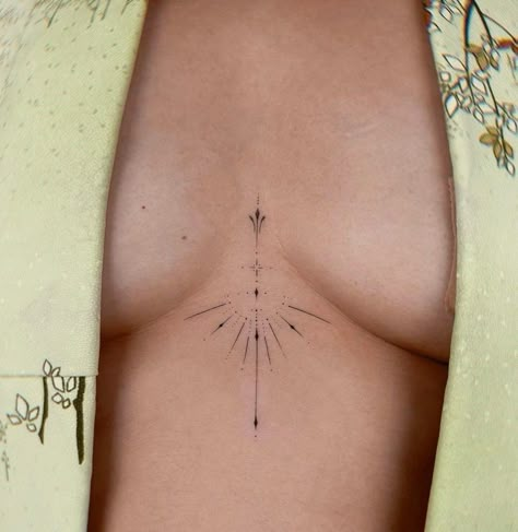 Fine Line Chest Tattoos For Women, Ornamental Rib Tattoo, Ornamental Tattoo Women, Sternum Tattoo Fine Line, Ornamental Tattoo Sternum, Sternum Ornamental Tattoo, Chest Ornamental Tattoo, Fine Line Chest Tattoo, Ornamental Tattoo Chest