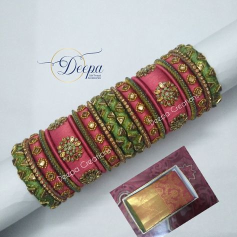 Grand look Matching wedding Bangles ... Aari Bangles, Diy Bangles, Silk Thread Earrings Designs, Handmade Flowers Tutorial, Bangle Diy, Fabric Bangles, Silk Thread Bangles Design, Wedding Bangles, Silk Bangles