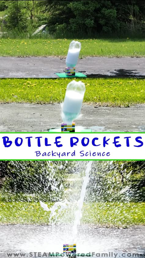 Stem Rocket Activity, How To Make A Bottle Rocket, Stem Activities Summer Camp, Chemistry Stem Activities, Making A Rocket, Building A Rocket, Fun Space Activities For Kids, Summer Camp Science Activities, Rocket Science Project