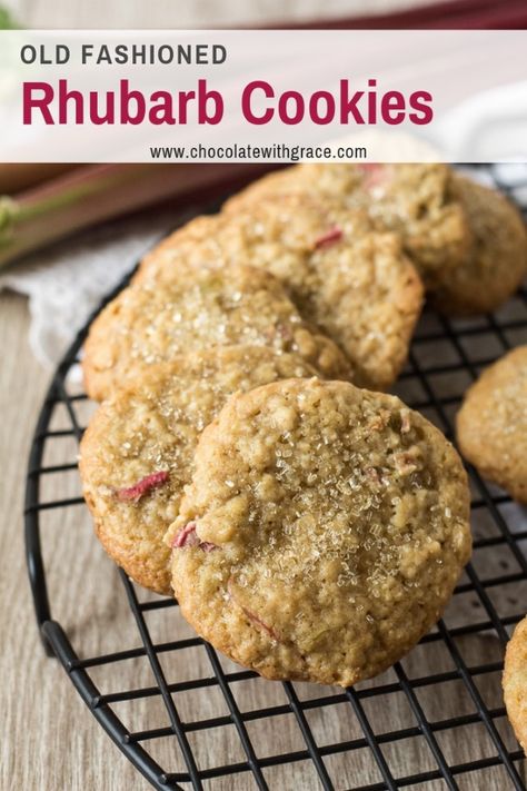 Old Fashioned Rhubarb Oatmeal Cookies with pretty sugar on top. Mom will love these for mother's day! #rhubarb #cookies Rhubarb Oatmeal Cookies, Old Fashioned Oatmeal Cookies, Rhubarb Oatmeal, Crumble Recipes, Rhubarb Cookies, Fruits Recipes, Cooking Items, Cooking Oatmeal, Rhubarb Desserts