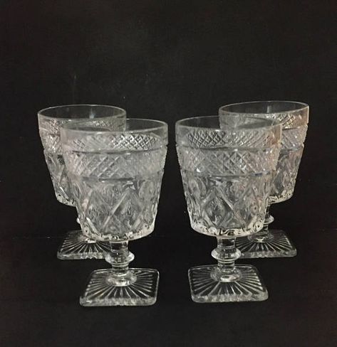 Clear Glass Water Goblets, Set of 4 Imperial Cape Cod Pressed Glass, Clear Stemware, Vintage Wine Glasses Wine Gift Ideas, Wine Making Process, Vintage Dishware, Vintage Wine Glasses, Pretty Dishes, Vintage Trends, Imperial Glass, Vintage Bottle, Wine Gift