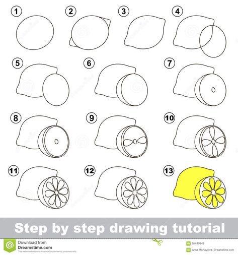 Draw A Lemon, Teach Kids To Draw, Lemon Drawing, Toddler Drawing, Dibujo Simple, Easy Drawing Steps, Drawing Lessons For Kids, Fruits Drawing, Drawing Tutorials For Kids