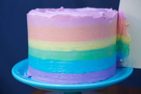 How to Make an Ombré Rainbow Cake | Cupcakes & Cashmere Rainbow Icing, Rainbow Layer Cake, Pastel Rainbow Cake, Lemon And Coconut Cake, Rainbow Frosting, Rainbow Birthday Cake, Rainbow Cupcakes, Cake Icing, Cake Frosting