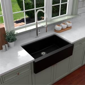 Ruvati Farmhouse Apron-Front Stainless Steel 33 in. Single Bowl Kitchen Sink in Gunmetal Black Matte-RVH9733BL - The Home Depot Quartz Sink, Composite Kitchen Sinks, Apron Front Kitchen Sink, Composite Sinks, Newly Remodeled Kitchens, Drop In Kitchen Sink, Apron Sink Kitchen, Farmhouse Apron, Solid Surface Countertops