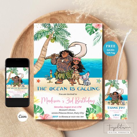 Printable Moana Birthday Invitation Free Custom Gift Tag Moana Invite Moana Beach Theme Moana Party Digital Template Moana Party Invite by Templatesium on Etsy Moana Invitation, Moana Birthday Invitation, Moana Party, Moana Birthday, Custom Gift Tags, Beach Theme, Party City, Party Invite, 6th Birthday