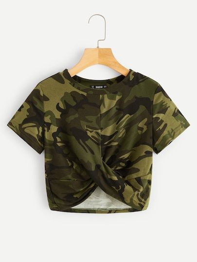 New Arrivals At SheIn | Shop Women’s Dresses, Tops, Shoes & Accessories | SheIn.com Camo Outfits, Cute Lazy Outfits, Latest T Shirt, Cute Crop Tops, Women T Shirts, Print Tee, Camo Print, Casual Blouse, Teen Fashion Outfits