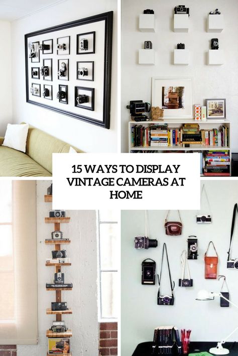 Film Camera Display Ideas, What To Do With Old Cameras, Vintage Camera Decor Ideas, Old Camera Decor, Decorating With Vintage Cameras, Film Camera Display, Camera Display Ideas Shelves, Old Camera Display Ideas, Camera Shelf Display