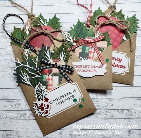 Valentine Gift Card Holders, Gift Card Holders Stampin Up, Leaves Of Holly, Unique Gift Card Holder, Tags Stampin Up, Gift Card Holder Diy, Christmas Treats Holders, Paper Crafting Ideas, Christmas Gift Tags Handmade