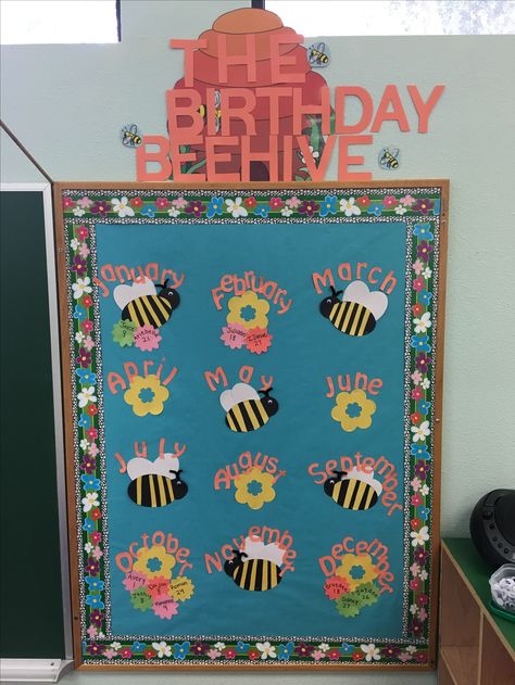 Bumble Bee Birthday Board Classroom, Bee Birthday Board Classroom, Daycare Birthday Boards, Infant Classroom Decorations, Teacher Necessities, Toddler Bulletin Boards, Class Door Decorations, Bee Birthday Theme, Bee Room