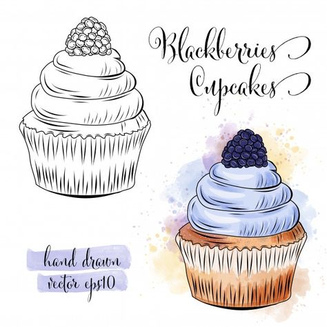 Desserts Drawing, Cupcake Illustration, Food Art Painting, Cupcake Drawing, Cake Drawing, Doodle Frames, Food Sketch, Japanese Typography, Typography Hand Drawn