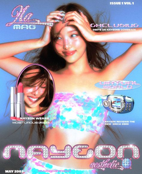 Made this last week and hated it but ig it’s kinda growing on me & I wanted to post something 🤭⁣ ⁣ ⁣ ⁣ ⁣ #nayeon #twice #kpop #graphicindex #kpopdesign Kpop Idol Signature, Twice Magazine Cover, Kpop Tour Poster, Kpop Posters Twice, 2000s Album Covers, Cute Magazine Cover, Kpop Magazine Cover, Kpop Y2k Poster, Kpop Photo Edit