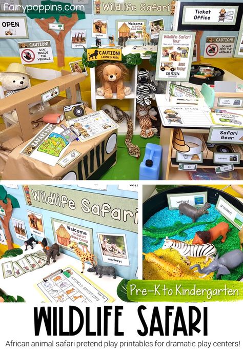 Safari Pretend Play, Wildlife Rescue Dramatic Play, Safari Role Play, Wildlife Preschool Activities, Zoo Play Ideas, Animal Dramatic Play Preschool, Zoo Role Play Area, Safari Dramatic Play Preschool, Rainforest Dramatic Play