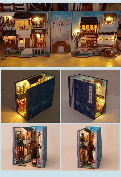 This is a DIY kit, including all the materials needed to build the dollhouse shown in the picture. Everything requires assembly. This is NOT a finished product. ♫ PRODUCT DESCRIPTION ♫ DIY book house is a handmade miniature furniture toy. This one with the theme of Jiangsu Watertown book scenery is very popular as a new year gift. There are many mini jewels in the baby room. We need more patience. I believe that when you finish this work, you will feel a great sense of accomplishment. He will br Book Shelf Insert, Diy Book Nook, Cat Soft Toy, Bookshelf Art, Book House, Construction Lego, Room Book, Dollhouse Kits, Book Nook