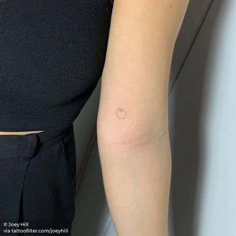 Mini Apple Tattoo, Small Apple Tattoo Ideas, Dainty Apple Tattoo, Dainty Inner Arm Tattoo, Dainty Teacher Tattoos, Tiny Teacher Tattoo, Small Inner Elbow Tattoo, Minimalist Apple Tattoo, Cute Apple Tattoo