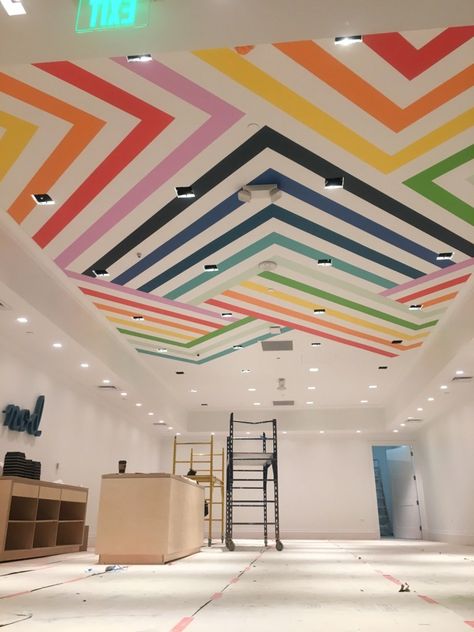 Rainbow Mural Kids Room, Window Seat Ideas, Wall Color Combination, School Wall Art, School Interior, Land Of Nod, Ceiling Tiles, False Ceiling, Office Walls