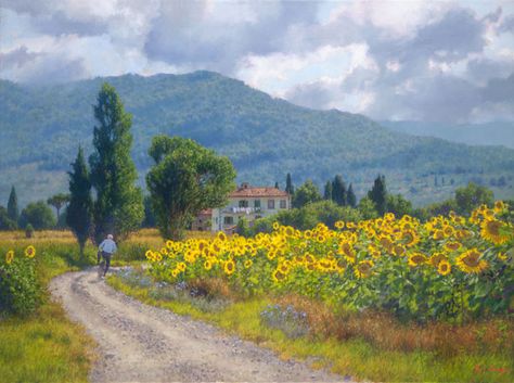 June Carey - "My Girasoli" Loving Images, Georgia Art, Land Scapes, Tuscany Landscape, Mendocino Coast, Places In California, Field Flowers, Canvas Paint, Wine Country California