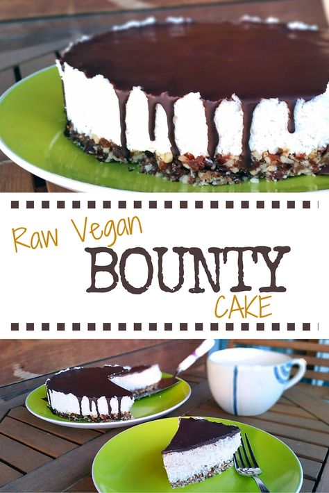 This Raw Vegan Bounty Cake is gluten-free, refined sugar-free, simple and delicious. Bounty Cake, Healthy Tart, Crockpot Vegan, Raw Sweets, Raw Vegan Cake, Snacks Vegan, Meals Vegan, Raw Cheesecake, Cheese Vegan