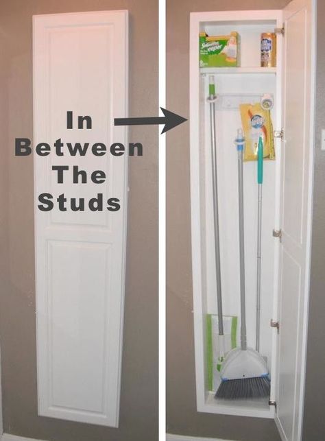 Use the space in between the studs as extra storage! | A ton of clever hacks and storage ideas for small spaces, homes and apartments! Small bedroom, bathroom, living room and kitchen ideas on a budget (DIY and cheap). Small space living isn't so bad! Even with kids. Listotic.com Between The Studs, Small Space Hacks, Laundry Room Storage, Finished Basement, Storage Hacks, Decor Minimalist, Basement Ideas, Small Space Living, Space Savers