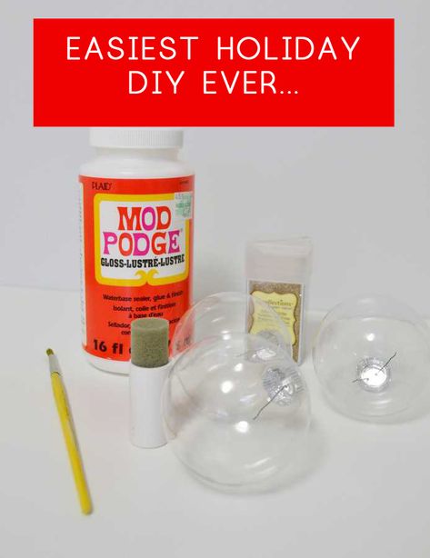 holiday craft - christmas ornaments - mod podge craft idea - how to make christmas crafts - decor - crafts make sell Modpodge Ornament, Glitter Ornaments Diy Mod Podge, How To Make Glitter Ornaments, Diy Plastic Ornament Ideas, Modge Podge Diy, Science Christmas Ornaments, Easy Diy Holiday Crafts, Diy Glitter Ornaments, Easy Holiday Diy