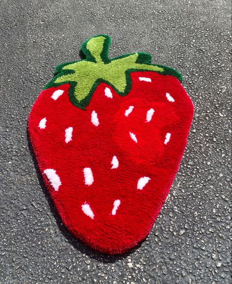 Strawberry Tufted Rug, Fruit Tufted Rug, Strawberry Rug, Strawberry Kitchen, Pom Pom Rug, Strawberry Hearts, Big Rugs, Heart Candy, Baby Girl Room