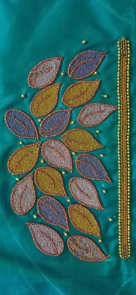 Multi Color Aari Work Blouse, Cutbeads Work In Aari, Thered Work Aari Blouse, Different Aari Work Blouses, Micro Beads Aari Work Design, Blouse Back Neck Aari Work Designs, New Aari Work Designs, Back Neck Aari Work Designs For Blouses, Unique Aari Work Designs