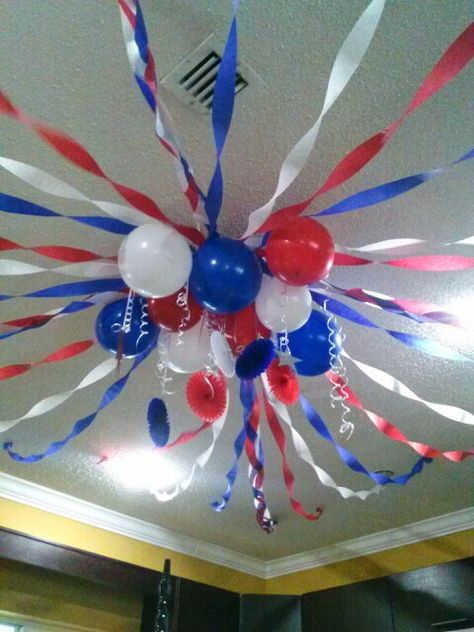 4th of july Red And Blue Decorations Party Ideas, Usa Theme Decorations, Veterans Day Party Ideas, Veteran Day Decoration Ideas, Patriotic Diy Decorations, American Party Ideas, Usa Theme Party, 4th Party Ideas, July 4th Party Ideas