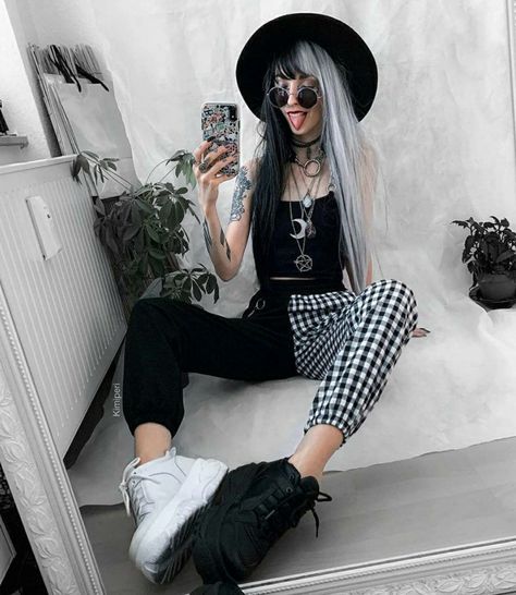 Toned Hair, Chain Pants, Two Toned Hair, Outfit Boards, Teen Outfits, Alt Outfits, Mini Skirt Dress, The Ragged Priest, Witch Fashion