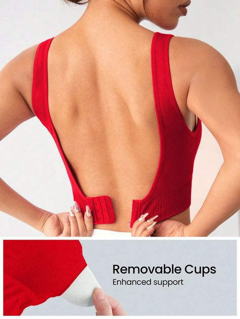 Seamless Racerback Sports Bra Red    Fabric Plain  High Stretch  Women Activewear, size features are:Bust: ,Length: ,Sleeve Length: Sports Bra Hacks, Swimwear Design, Most Comfortable Bra, Best Sports Bras, Red Sports Bra, Bra Hacks, Backless Bra, Diy Fashion Hacks, Bra Pattern