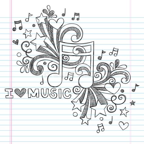 Photo about Music Note I Love Music Back to School Sketchy Notebook Doodles- Hand-Drawn Illustration Design Elements on Lined Sketchbook Paper Background. Illustration of melody, border, cute - 30419192 Music Notes Drawing, Music Doodle, Notebook Doodles, Drawing Doodles, Note Doodles, Music Tattoo Designs, Doodle Design, Music Drawings, Doodle Art Journals