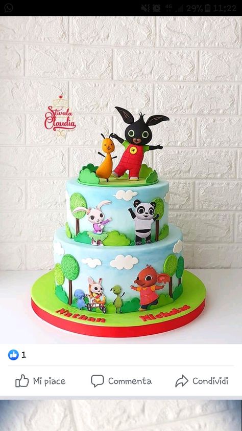 Dort Bing, Bing Cake, Bing Bunny, Bunny Birthday Party, Birthday Party Snacks, Korean Cake, Toddler Birthday Party, Peppa Pig Party, Cartoon Cake