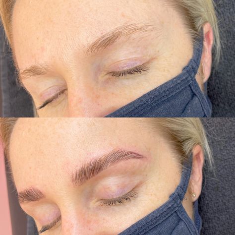 Brow Lamination Sparse Brows, Blonde Eyebrow Lamination, Brow Lamination And Tint Blonde, Brow Lift Before And After, Eyebrow Tinting Before And After, Brow Lamination Before And After, Brow Lamination And Tint, Light Eyebrows, Blonde Eyebrows