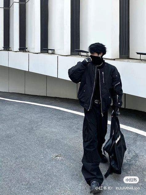 Asian Streetwear Fashion, Baggy Clothes Outfit Men, Y2k Outfits Men, Korean Street Fashion Men, Black Outfit Men, Asian Streetwear, Masc Outfits, Baseball Jackets, Men Street Fashion