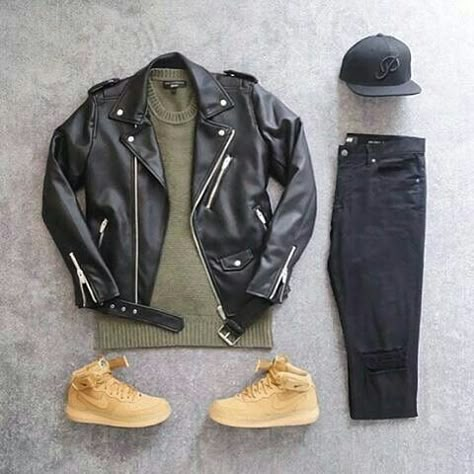 Men's Style Inspiration, Hype Clothing, Streetwear Mode, Blue Chinos, Outfit Grid, Leather Jacket Outfits, Mens Fashion Streetwear, Jackets Men Fashion, Men Fashion Casual Outfits