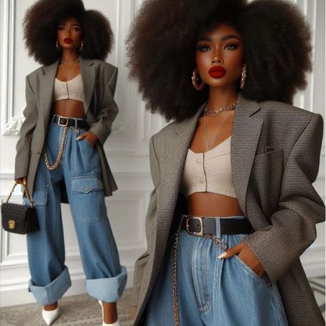 Afro Outfits Street Style Natural Hair, Layered Crop Top Outfits Winter, Layered Crop Top Outfits, Crop Top Outfits Winter, Outfit Transformation, Afro Outfits, Afro Clothing, Hipster Street Style, Erykah Badu Style