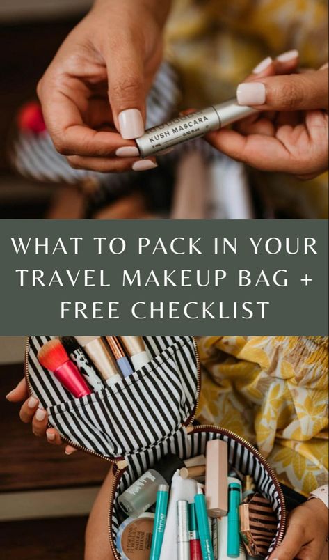 What to pack in your travel makeup bag What Makeup To Pack For Travel, How To Pack Makeup For Travel, Packing Makeup For Travel, Pack Makeup For Travel, Makeup Essentials List, Makeup Packing List, Overnight Bag Essentials, Travel Makeup Bag Essentials, Travel Makeup Kit