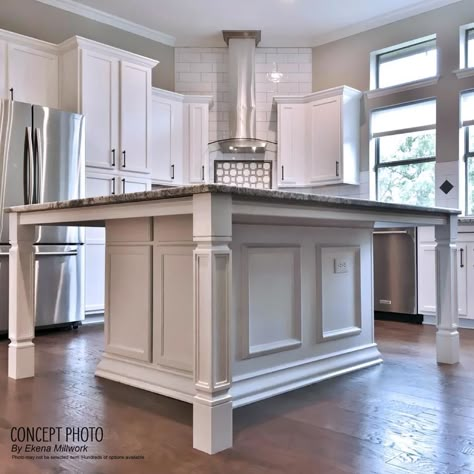 Kitchen Island With Legs, Raised Panel Cabinet, Kitchen Island Dining Table, Square Columns, Square Kitchen, Island Table, Kitchen Island Table, Farmhouse Kitchen Island, Large Kitchen Island