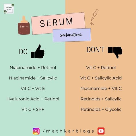 Serums are a major ingredient for a better Skin but only if used properly✨ This is a list of Serum Combinations you should & should not use ✅ #serum #faceserum #vitcserum #niacinamideserum #mathkarblogs #retinoids Face Serum Schedule, What Serum Should I Use, Facial Routine, Facial Routines, Basic Skin Care Routine, Best Serum, Vit C, Skin Routine, Makeup Skincare