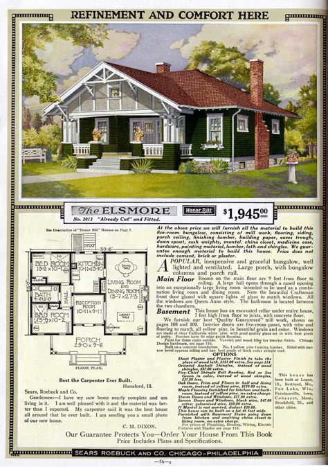 Post Image Sears House Plans, Sears House, Sears Catalog Homes, Sears Kit Homes, Vintage Floor Plans, Craftsman Style Bungalow, Plans Architecture, Sears Catalog, Vintage House Plans