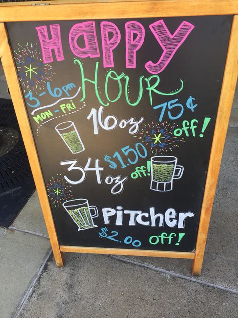 Happy hour chalkboard Fourth of July Happy Hour Board Ideas, Restaurant Board Ideas Chalkboards, Happy Hour Signs Chalkboard, Happy Hour Chalkboard Signs, Happy Hour Chalkboard, Chalk Sign Ideas, Restaurant Chalkboard Ideas, Chalkboard Sign Ideas, Fourth Of July Chalkboard