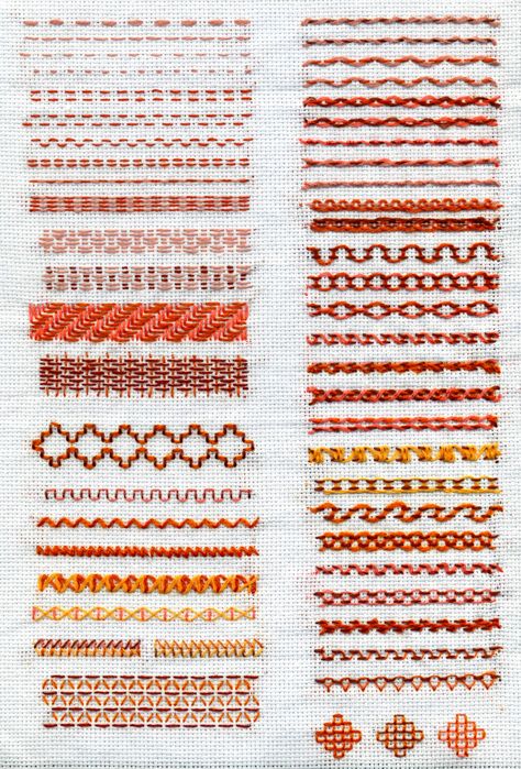 Even Running Stitch Design, Embroidery Stitch Types, Hand Embroidery Sampler, Basic Embroidery Patterns, Type Of Embroidery Stitches, Cool Embroidery Stitches, Run Stitch Embroidery Design, Running Stitches Embroidery, Hand Embroidery Running Stitch Designs