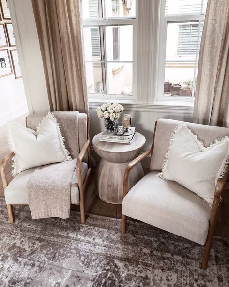 Guest Room Seating Area, Accent Chairs In Front Of Window, Loft Sitting Area Ideas, Front Sitting Room Ideas Entrance, Front Sitting Room Ideas, 2 Chairs Sitting Area, Two Chairs Sitting Area, Entryway Sitting Area, Staircase Room