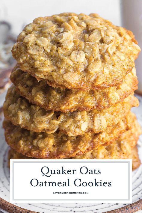 Moist, chewy and sweet, these EASY Quaker Oats Oatmeal Cookies are a classic recipe that you will want to make over and over again! Oatmeal Cookies Made With Quick Oats, Quaker Oats Cookie Recipes, Original Quaker Oatmeal Cookies, Oatmeal Cookies Using Quick Oats, Oatmeal Cookies Recipes With Quick Oats, Quaker Quick Oats Recipes, Quacker Oats Oatmeal Cookies, Quacker Oatmeal Cookies, Quick Oats Oatmeal Cookies