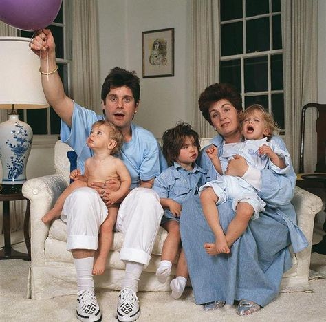 The Osborne family, 1987 Aimee Kelly, Ozzy And Sharon Osbourne, Ozzy And Sharon, Bad Father, Famous Kids, Sharon Osbourne, Old Family Photos, Celebrity Families, Celebrity Kids