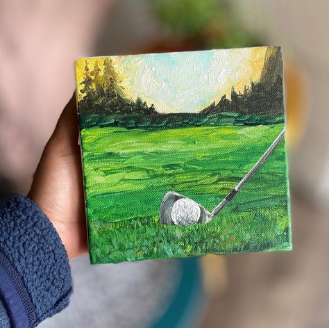 Golf Painting Ideas, Golf Painting Easy, Paintings For Dad, Golf Ball Painting, Art For Fathers Day, Painting For Dad, Golf Artwork, Golf Painting, Art Mini Toile