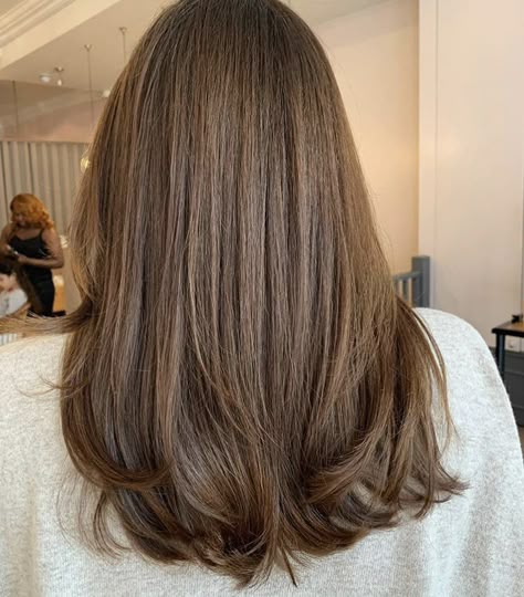 Hair Inspiration Layers Haircuts, Layered Hair Armpit Length, Medium Length Brown Hair With Long Layers, Subtle Hair Layers, Cute Hair Lengths For Thick Hair, Cute Medium Haircuts For Thick Hair, Hair Cuts No Layers Straight, Mid Straight Haircut, Not Layered Hair