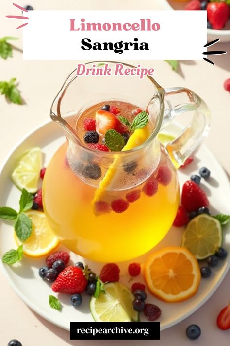 Limoncello Sangria Italian Drink Recipes, Limoncello Sangria, Italian Punch, Classic Sangria, Vodka Sangria, Limoncello Martini, Limoncello Cocktail, Citrus Sangria, Sangria Drink