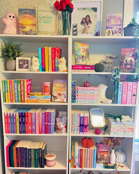 my new bookshelves!!🫶🫶 i am SO HAPPY with the way they turned out!! how do you organize your books?? . . #bookshelf #shelfie #bookshelves #bookstagram #bookaddict #bookstagrammer #booksta #bookstacks #bookaesthetic #readingaesthetic #bookshelfinspiration #bookshelfinspo Fun Bookshelves, Bookshelf In Bedroom Ideas, Bookshelf Styling With Books, Living Room Bookshelf Ideas, Aesthetic Book Shelf, Aesthetic Bookshelf Decor, Booktok Bookshelf, Shelfie Bookshelves, Book Corner Ideas Bedroom