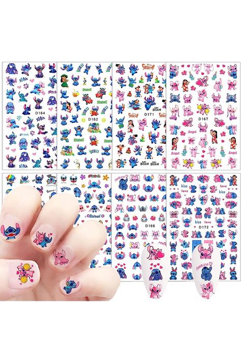 8 Sheets Lilo and Stitch Nail Art Stickers Decals 3D Self Adhesive Cute Cartoon Nail Decals Kawaii Anime Nail Stickers Design Cute Nail Art Charm for Women Acrylic Nail DIY Manicure Tips Decorations Lilo And Stitch Nail Art, Acrylic Nail Diy, Nail Stickers Designs, Anime Nail, Barbie Nails, Anime Nails, Stickers Design, Nail Art Stickers Decals, Manicure Tips