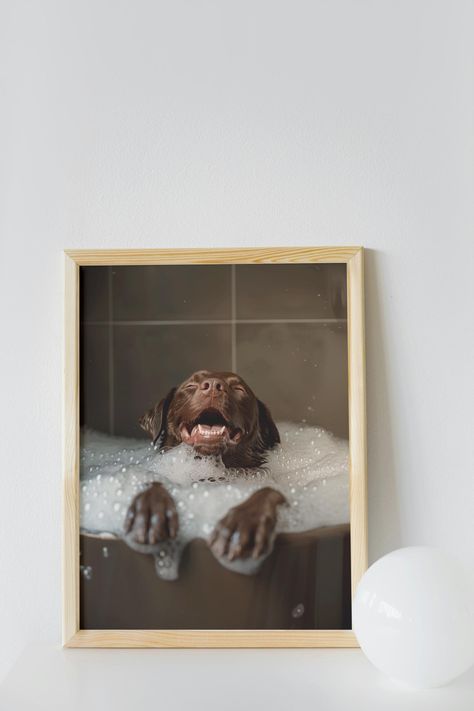 Transform your bathroom with this charming Chocolate Labrador Retriever Smiling in the Bubble Bath digital download wall art! Thank you for purchasing our products! Once you have purchased a digital file or digital bundle, Etsy will send a confirmation email with a link to download your products. Please use http://www.etsy.com/your/purchases in your device's browser to download your files; Etsy's mobile app will not let you download them. Below are the digital print sizes will be sent to your re Funny House Decor, Dog Bathroom Decor, Brown Lab, Funny House, Labrador Art, Chocolate Labrador Retriever, Wall Art Funny, Chocolate Labrador, Art Funny