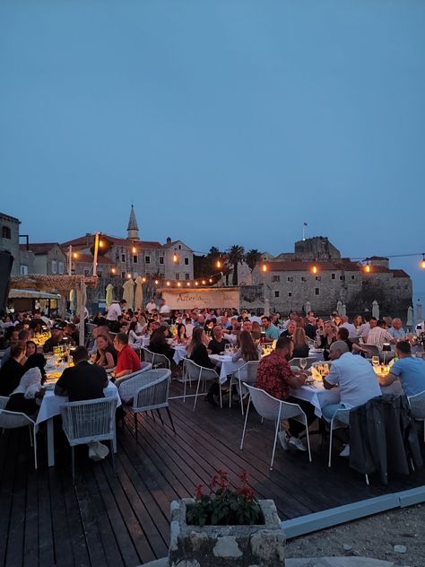 Montenegro Adventures tours & incentives... #Budva #beach #restaurant #dinnertime Montenegro Restaurant, Montenegro Aesthetic, Montenegro Summer, Tivat Montenegro, Travel Montenegro, Montenegro Beach, Budva Montenegro, Montenegro Travel, Europe Honeymoon